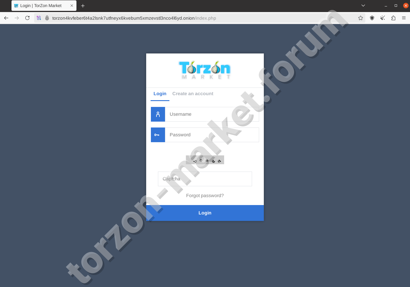 Torzon marketplace login screen